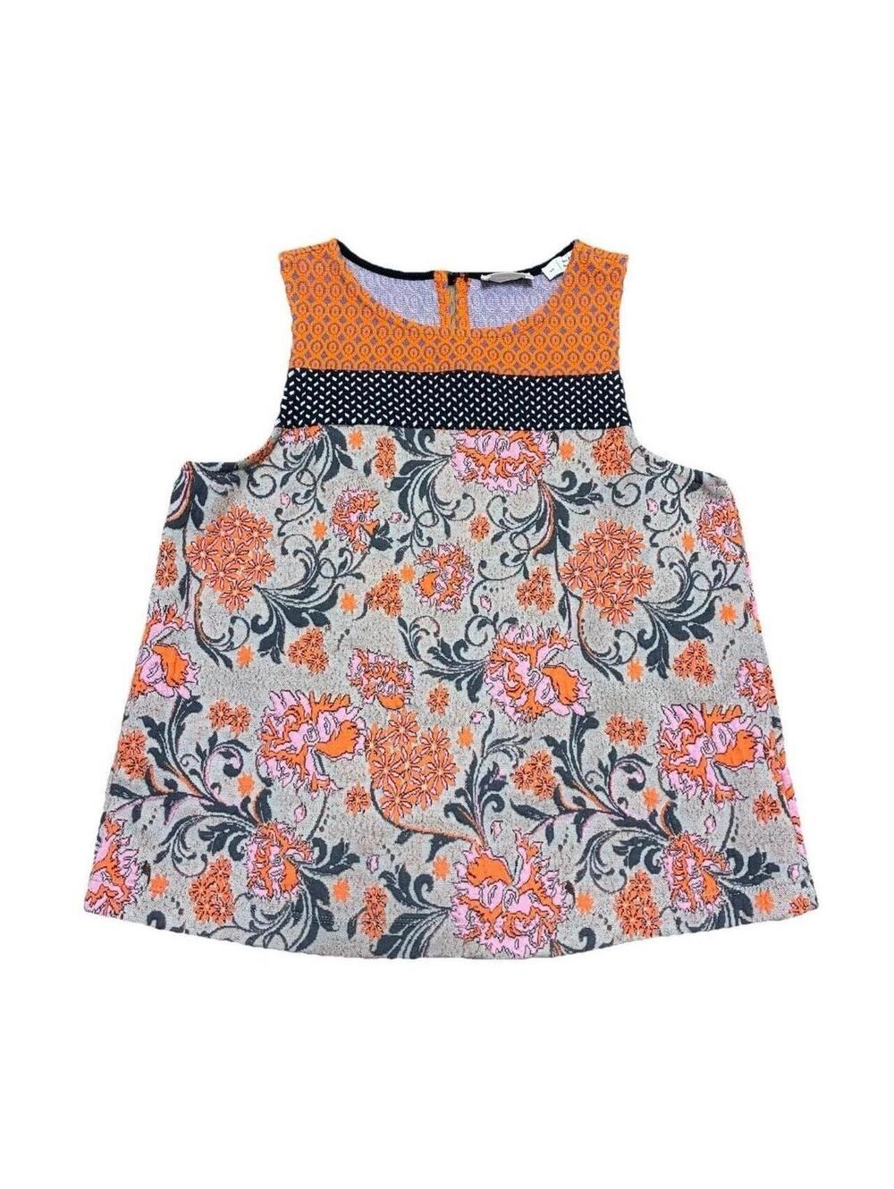Anthropologie Meadow Rue Floral Top XS Boho Orange Pattern Sleeveless